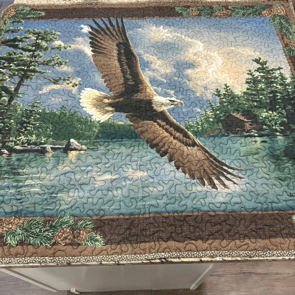 James Hautman Bald Eagle Quilted Wall Hanging Wildlife Nature Art 40x33 Lodge